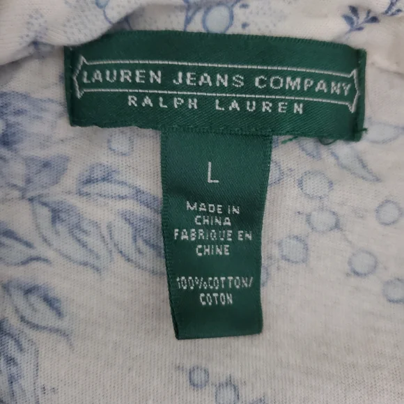 Vintage Ralph Lauren Blue Floral Toile Ruffle Blouse Cottagecore Sleeveless L - Picture 2 of 6